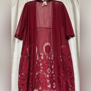Forgotten Grace Burgundy Boho Lace Cardigan Size S